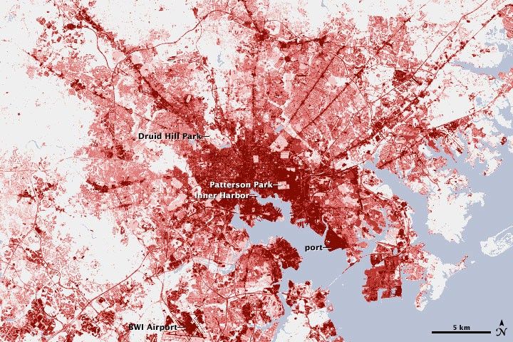 Land cover map showing development patterns